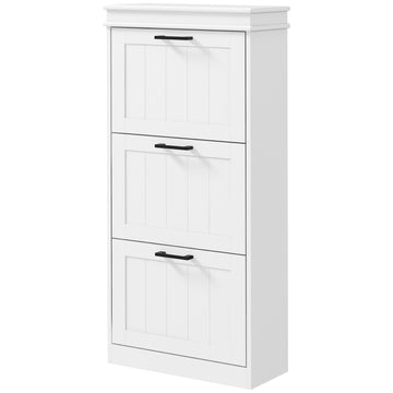 Shoe Storage Cabinet with 3 Flip Drawers, Narrow Shoe Cabinet, White