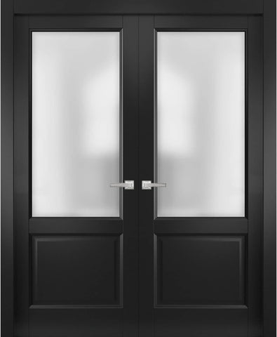 Lucia 22 | Double Swing Interior French Doors with Glass, Solid Wood, Hardware Included, 36x96, Blac