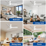 42-Inch Flush Mount Low Profile Ceiling Fan with Dimmable LED Light and Remote - White, 3 Blade, Ultra Quiet DC Motor