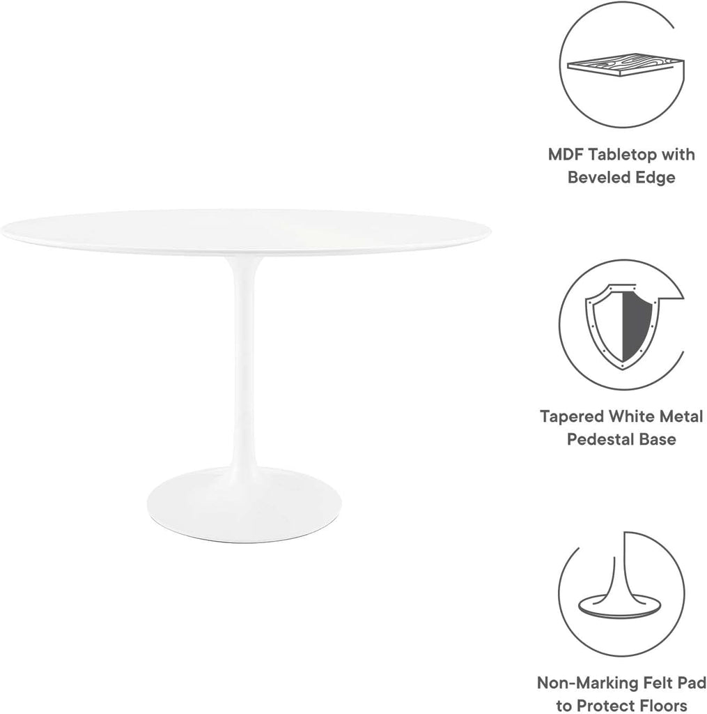 Lippa 48" Mid-Century Modern Dining Table with Oval Top and Pedestal Base in White
