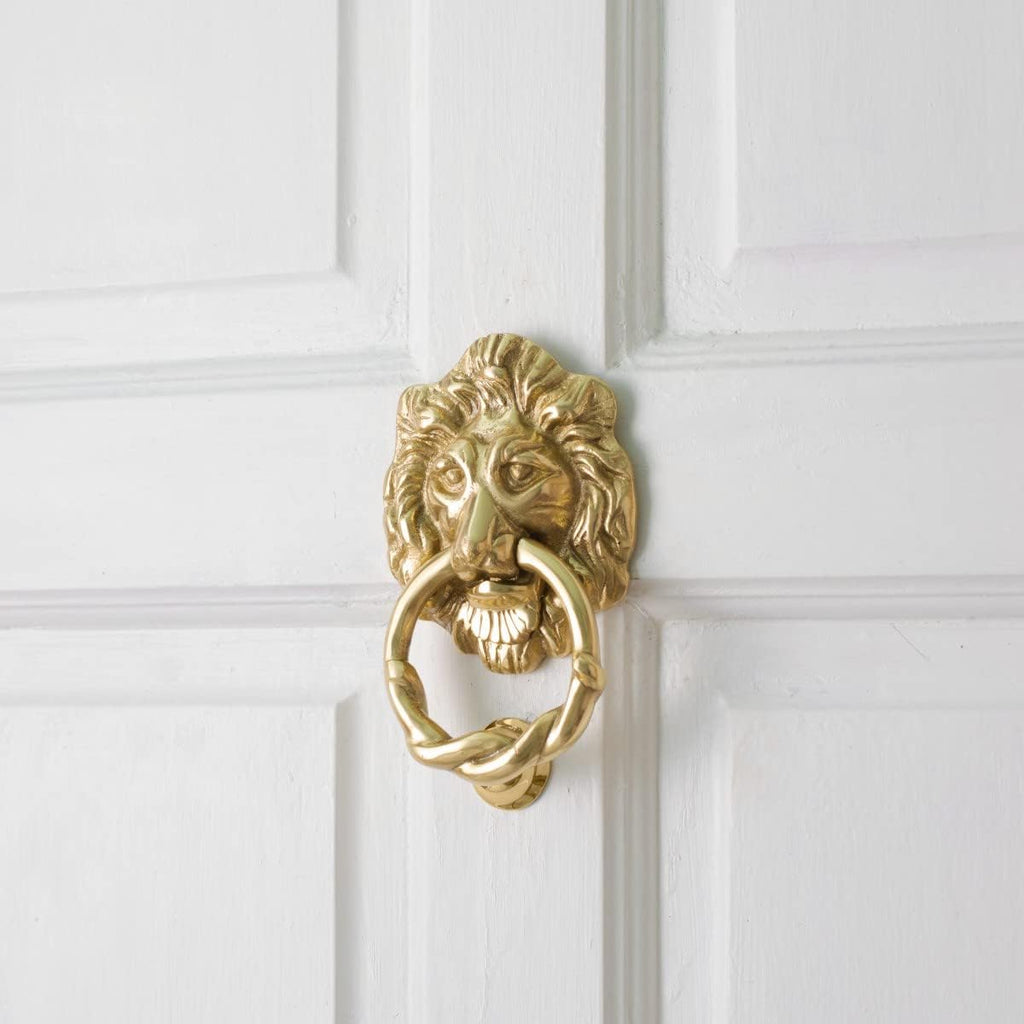 Solid Brass Lion Door Knocker Polished Brass Finish 6.25 inches Front Entry Hardware