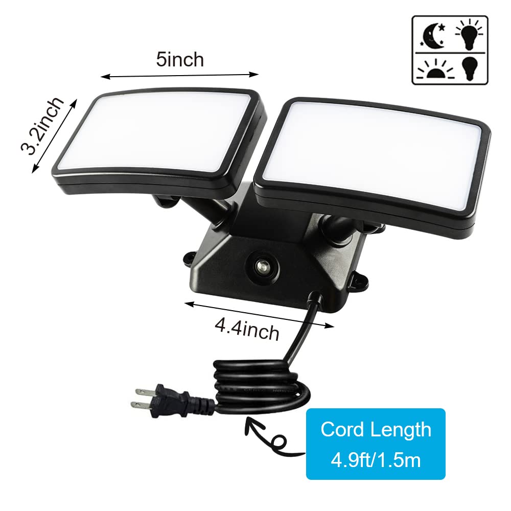 18W Dusk to Dawn Plug-in Flood Light, 5000K 1600lm Outdoor 2 Pack