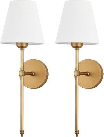 Wall Sconces Sets of 2, Hardwired Classic Brushed Brass Sconces Wall Lighting, Bathroom Vanity Light Fixture with