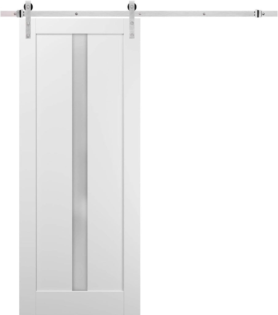 Quadro 4112 | Interior Single Sliding barn Door with Frosted Glass, MDF, 36x84, White, Modern Style 