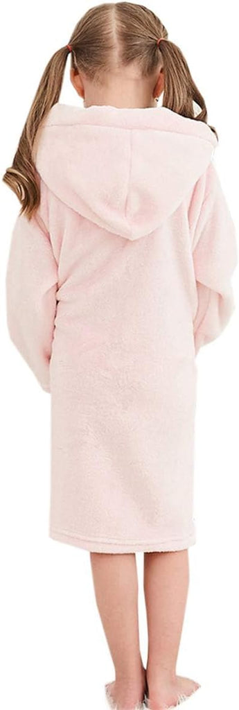 Girls Fleece Hooded Robes, Warm Printed Bath Robe for Kids Soft Fuzzy Bathrobe for Gifts