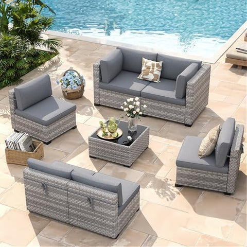 Wicker Outdoor Patio Furniture Set | Gray All-Weather Resistant for Backyard, Garden & Porch