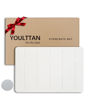 Stone Bath Mat 24"x16" - Diatomaceous Earth Shower Mat, Quick Dry, Anti-Slip, Modern Design with Bonus Non-Slip Pad