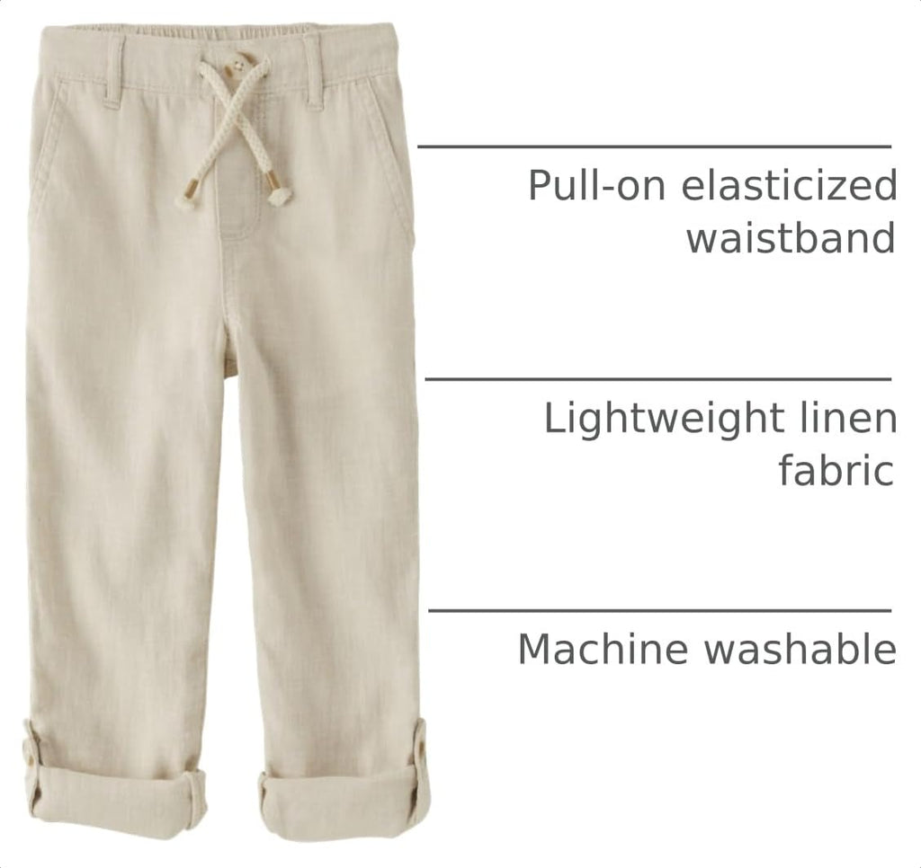 And Toddler Drawstring Linen Pants,Bisquit