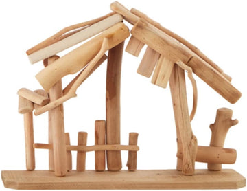 15" Wooden Creche Made Of Driftwood For Your Nativity