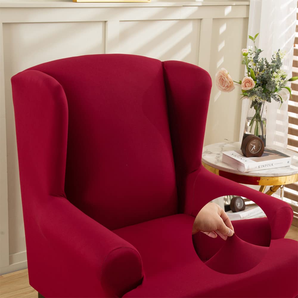 Solid Color Wingback Chair Covers 2 Piece, Wing Chair Slipcover Stretch Slipcovers for Wing Armchair Cover with