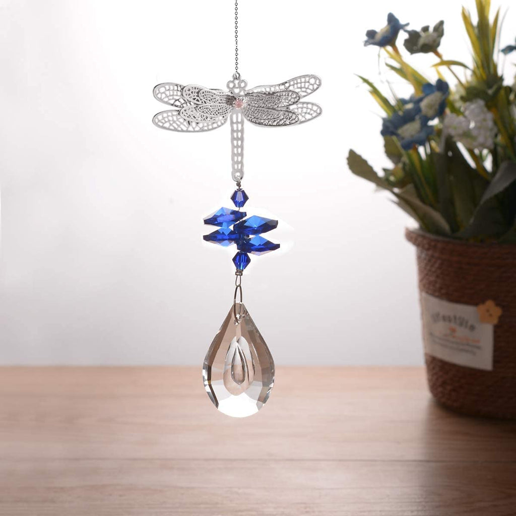 Dragonfly Crystal Prisms Bead Hanging Crystal for Windows Garden Wedding Christams Decor Mirror, Set of 6