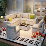 8-Piece Rattan Outdoor Patio Furniture Set | Beige with Thick Cushions for Patio, Garden & Porch