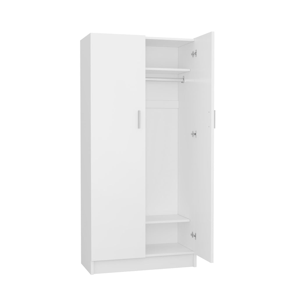 2 Door Wood Wardrobe Closet with Hanging Rail and 2 Shelves, Bedroom Armoire for Clothes Storage, 19.7" D x 30.7" W x