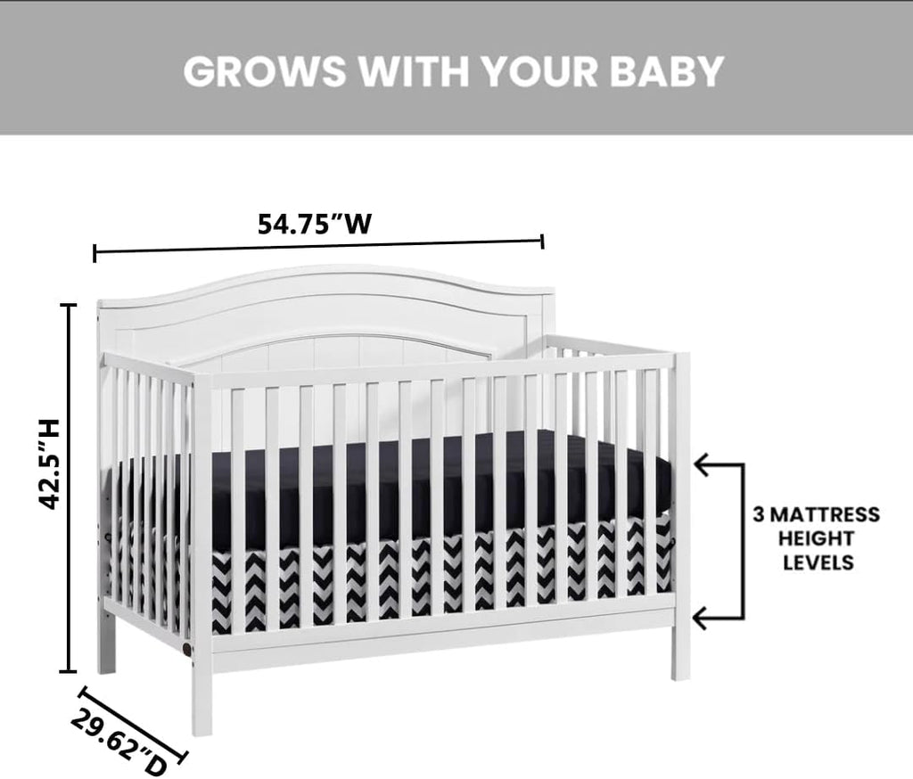 4-in-1 Convertible Baby Crib, Snow White, GreenGuard Gold Certified