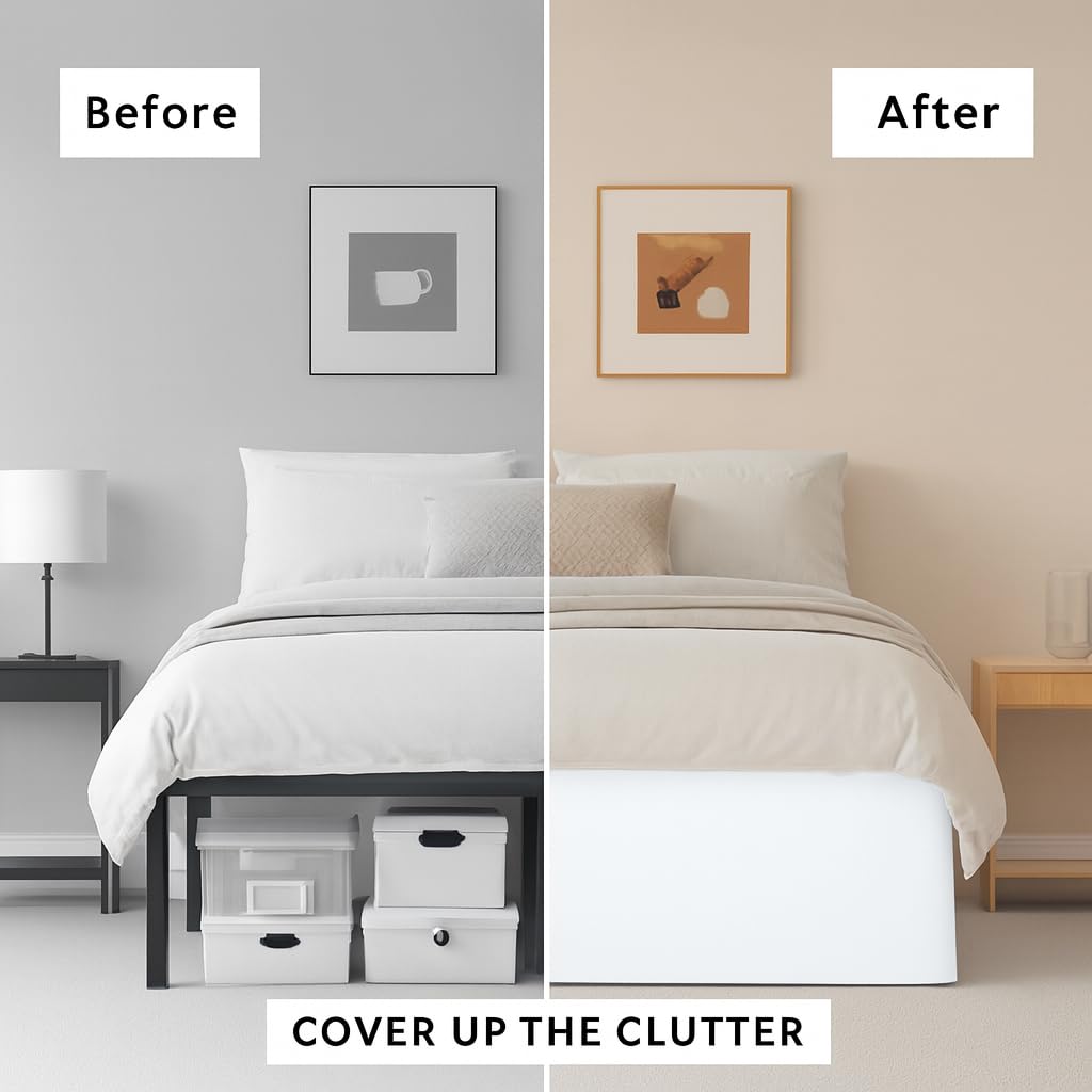 Bedding Premium Split Corner Bed Skirt White Cal King Size 17" Drop Length - 100% Organic Cotton Bedskirt