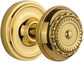 Classic Rosette with Meadows Door Knob, Single Dummy, Unlacquered Brass