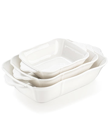 Ceramic Casserole Dishes Set of 3, Embossed Relief Baking Dishes Set