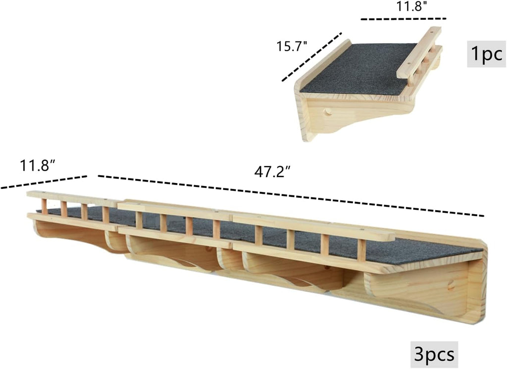 47.2" x 11.8" Natural Wood Wall Mounted Cat Shelves