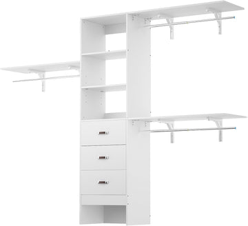 8FT Closet System, 96'' Closet Organizer System with 3 Hanging Rods, Wall Mount Bedroom Wardrobe with 3 Drawers