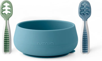 Baby Suction Bowl & Spoons Set 4+ Mo, Blue/Green