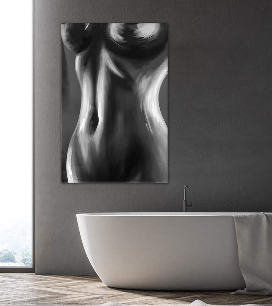 Sexy Bedroom Wall Art - Abstract Naked Woman Painting Black White Figure Drawing Canvas Prints Elegant Female Body