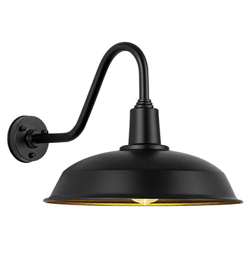 18" Black Outdoor Barn Light, Farmhouse Gooseneck Wall Fixture