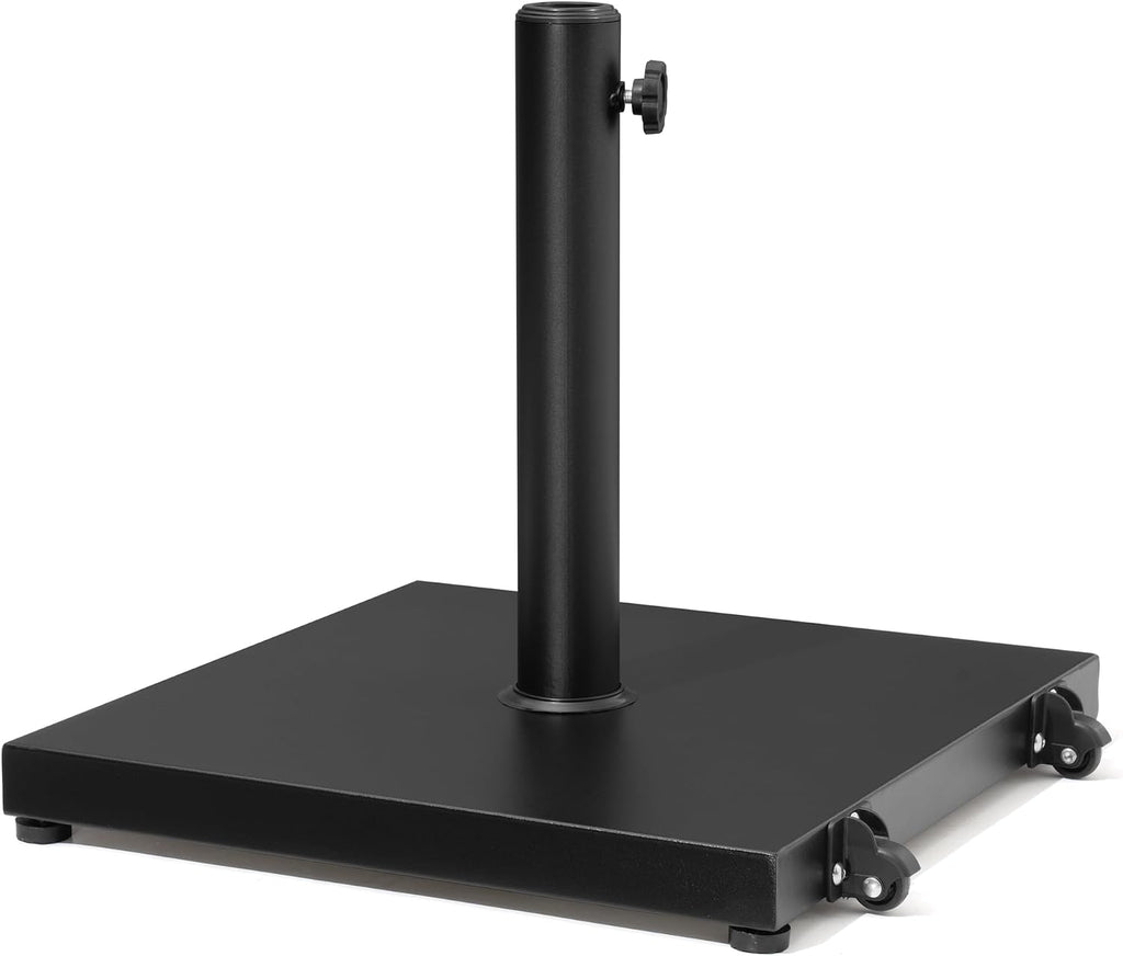 Patio Umbrella Base 43lbs Outdoor Umbrella Stand with Wheels, Heavy Duty Square Concrete Stand Market Umbrella, Black