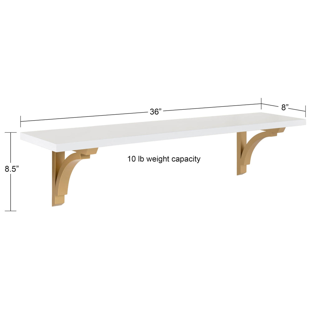 Corblynd Traditional Wood Wall Shelf, 36 inches, White with Gold Corbels