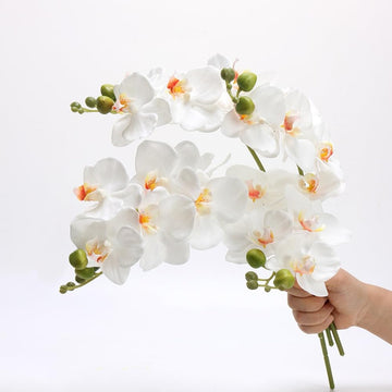 4-Pcs Artificial Flowers Real Touch Latex Phalaenopsis 17.7inch Artificial Orchid Stem Bouquets for Wedding Party