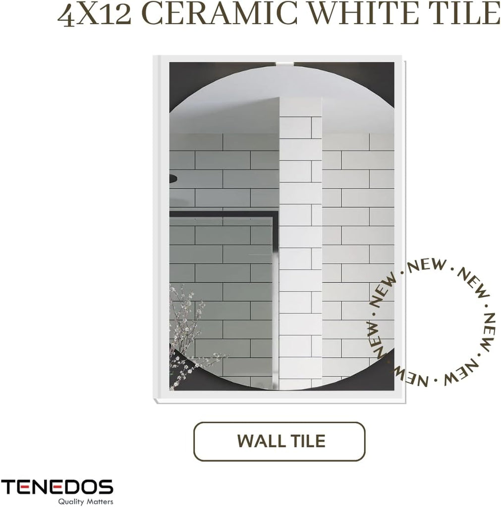 4x12 Glossy White Ceramic Subway Wall Tile - Box Covers 10 Sqft, Ideal Backsplash, Bathroom Shower Walls, Accent