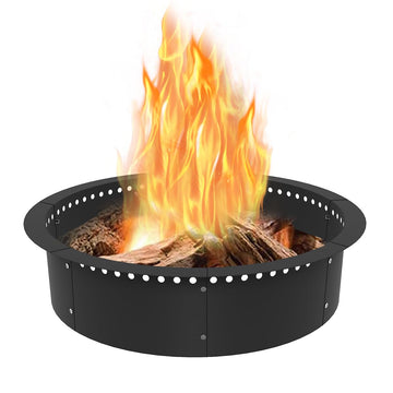 Outdoor Smokeless Fire Pit Ring Liner 35-Inch Outer/31-Inch Inner Diameter, Heavy Duty Solid Metal Steel Round