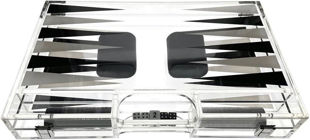 Modern Acrylic Backgammon Set - Clear Lucite Board Game - Premium Dice Cups & Accessories - Luxury Portable