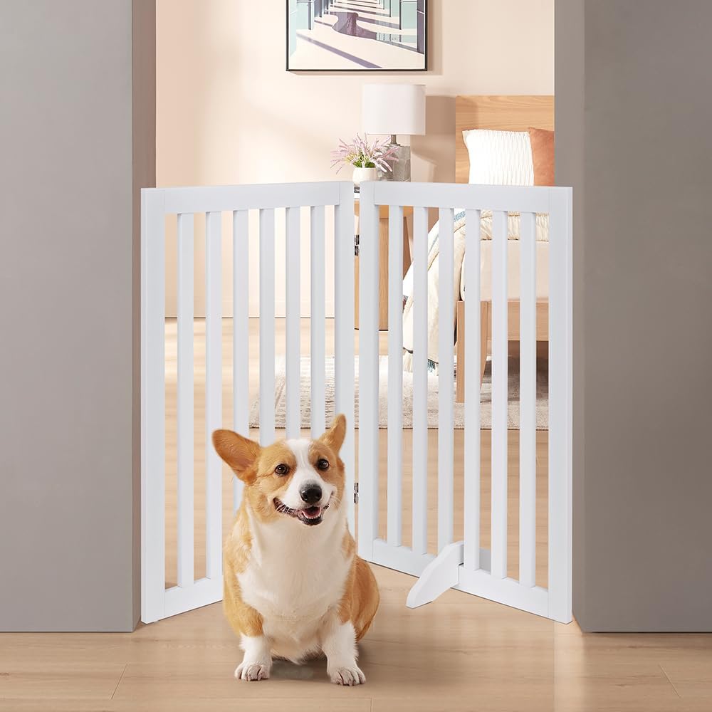 36"H Free Standing Pet Gate for Dog Cat, 40"Wide Wooden Dog Gates