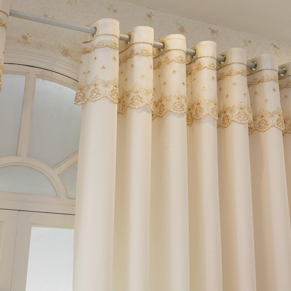 1 Pair European Luxury Embroidered Sheer Curtains with Lace Valance - Elegant Decorative Tulle Curtains Home Interior