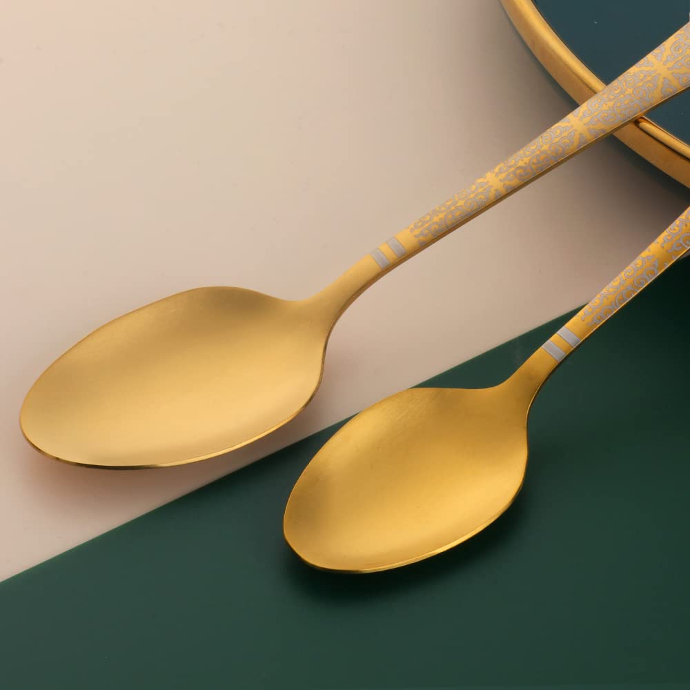 Christmas Gift Gold Hammered Flatware Sets for 4, 20 Pieces Unique Pattern Design Stainless Steel Cutlery Silverware