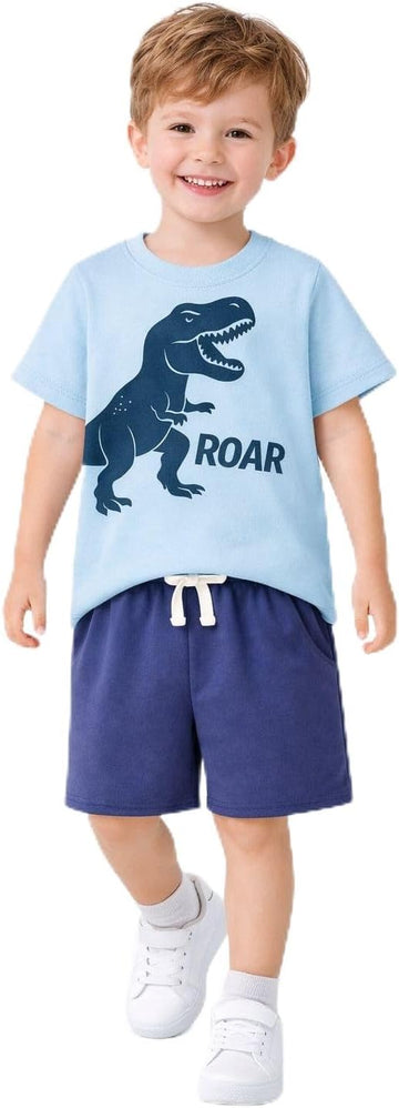 Toddler Boy Summer Outfit Set 2 Piece Short Sleeve T Shirt and Short Soft Breathable Cotton Clothing Sets