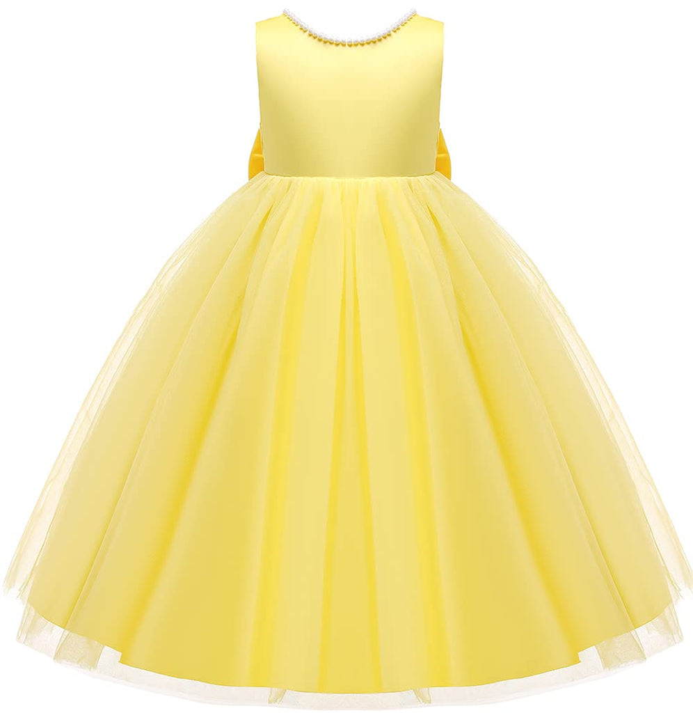 Girl Birthday Yellow Dress, Party Wedding Flower Christmas Earster Sleeveless Floor Length Tutu Tulle Dance Gown 3-4