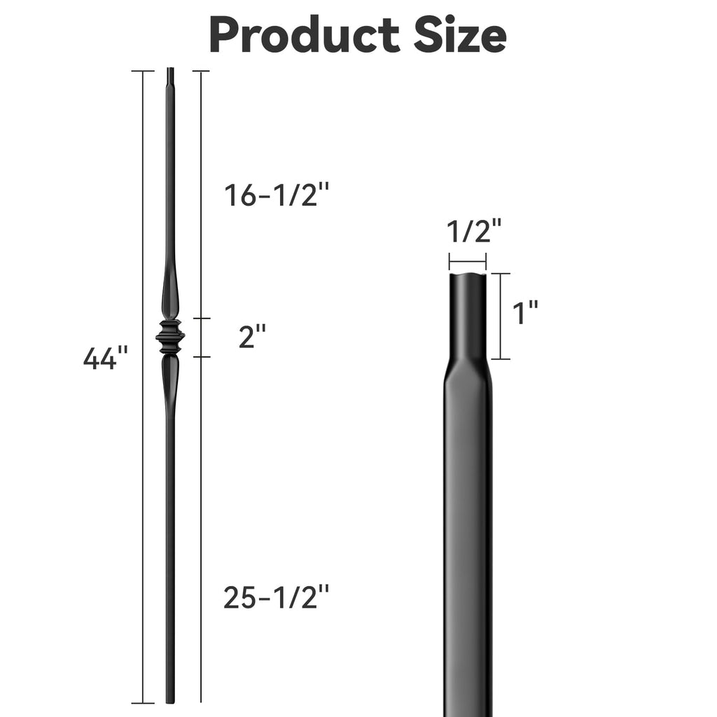 Wrought Iron Hollow Balusters - Deck Spindles Stair Railing indoor, Stair Single Spoon Knuckle Hollow Iron Baluster