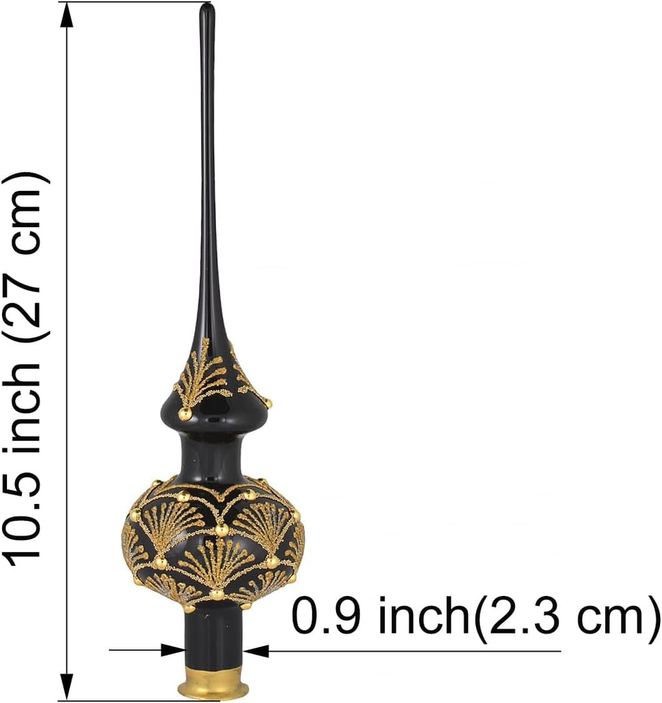 Glossy Black Hand Blown Glass Christmas Tree Topper. Made in Ukraine.