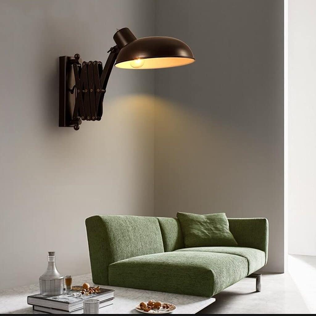 Industrial Swing Arm Wall Sconce Black Metal Extendable Accordion Wall Lamp Vintage Adjustable Task Reading Light