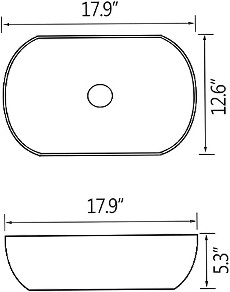 Black Vessel Sink Rectangle, 18"x13" Above Counter Porcelain Ceramic Bathroom Vessel Sink With Faucet and Drain Combo