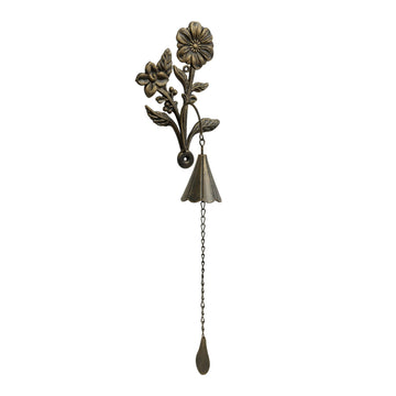 Floral Cast Iron Bell, Double Flower & Cone-Shaped Bell Design for Porch, Pathway, or Garden Decor, Antique Style