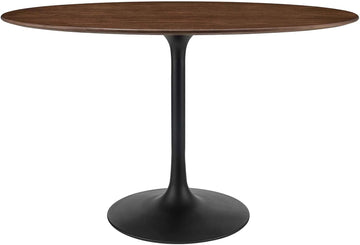 Inspired Tulip Style Oval Pedestal Dining Table — Black Base / Walnut Top, 48″ Oval