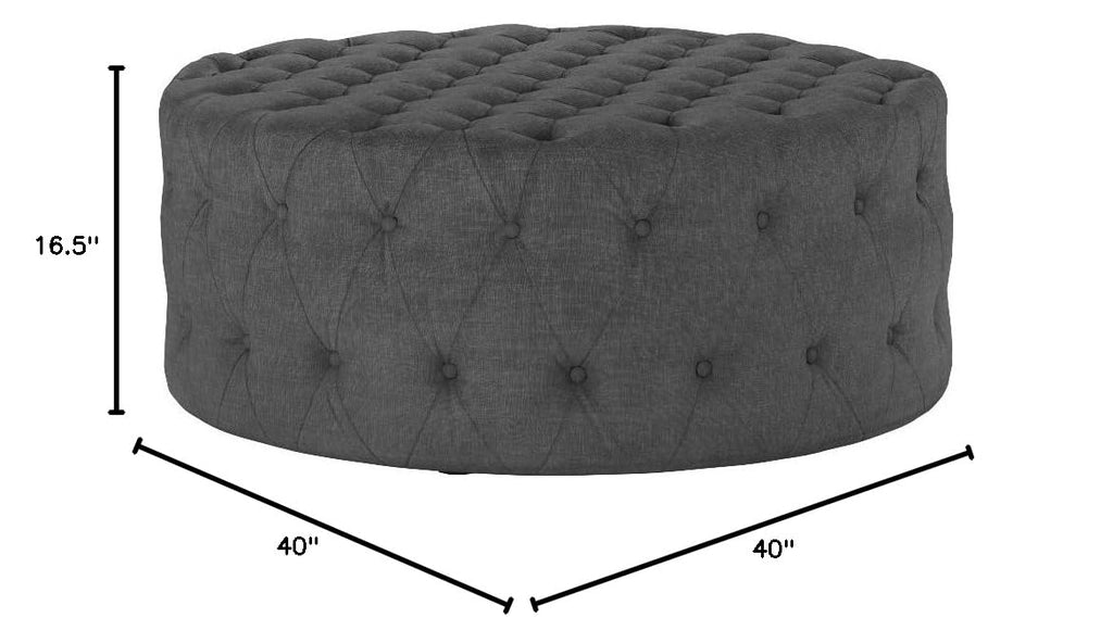 GRYAmourFabric Upholstered Button-Tufted RoundOttomanGray
