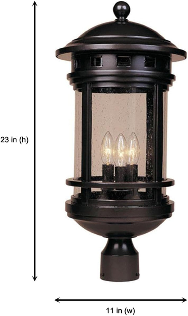 3-Light Sedona Outdoor Post Lantern, 23 Inch Exterior Lighting Fixture, Oil Rubbed Bronze