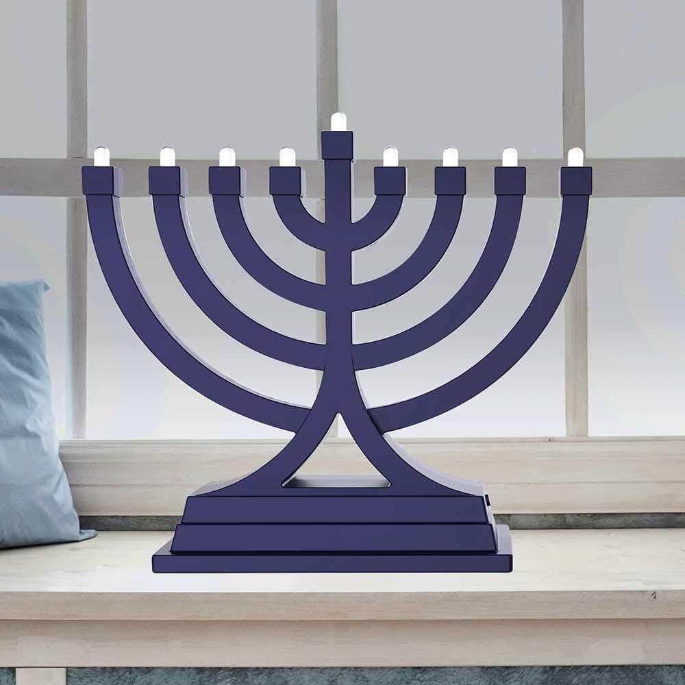 Zion Judaica Mini LED Hanukkah Battery or USB Operated - Multiple Light Settings On The Go Hanukkiah for Chanukah