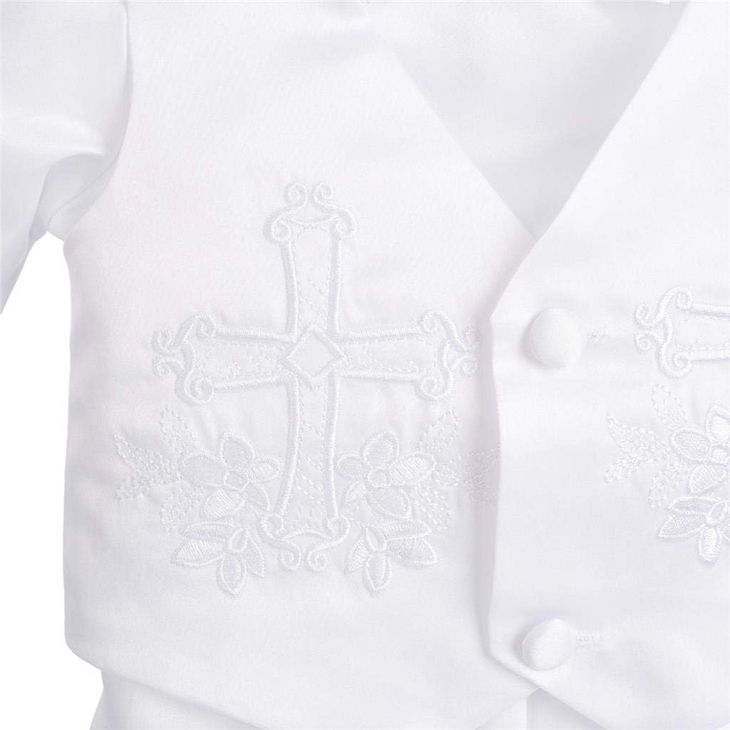 Baby Boys Christening Suit White Baptism Outfits with Bonnet