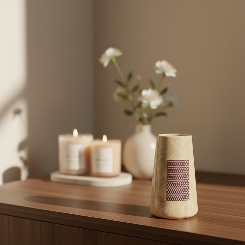 Natural Travertine Incense Match Holder with Striker - Large 3.93" Handmade Matchstick Jar for Candle, Fireplace