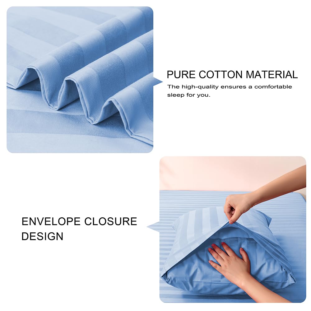 Twin Cotton Stripe Fitted Sheet & Pillowcase Set, 2 Piece, Blue