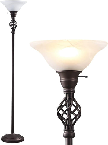 Torchiere Floor Lamp, LED Standing Reading Light with Glass Shade Corner Bedroom Home Office,Bulbs I